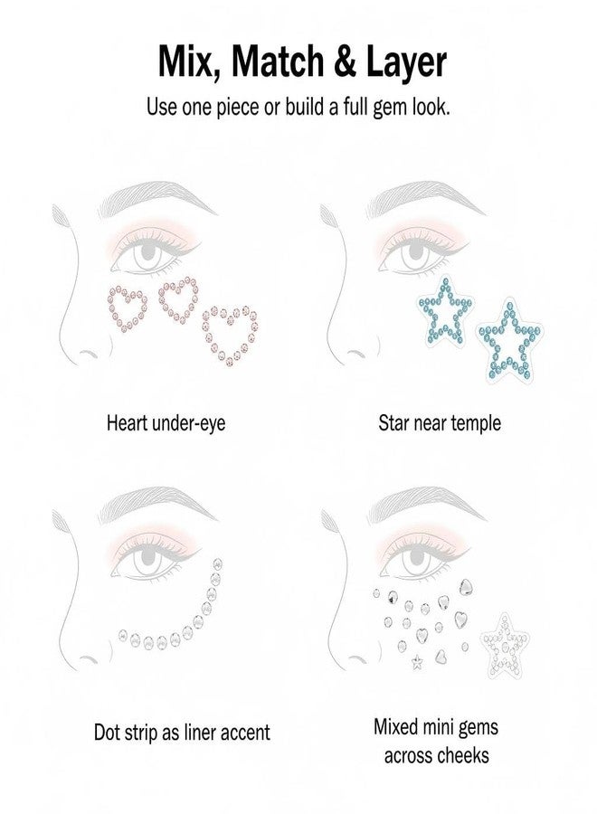 Dcoteh 7 Sheets Self-Adhesive Face Gems, 3D Heart & Star Rhinestone Stickers for Face, Hair, Nails, and DIY Crafts - Perfect for Kids, Girls, and Party Makeup (Pink, Silver, Pearl) - Image 4
